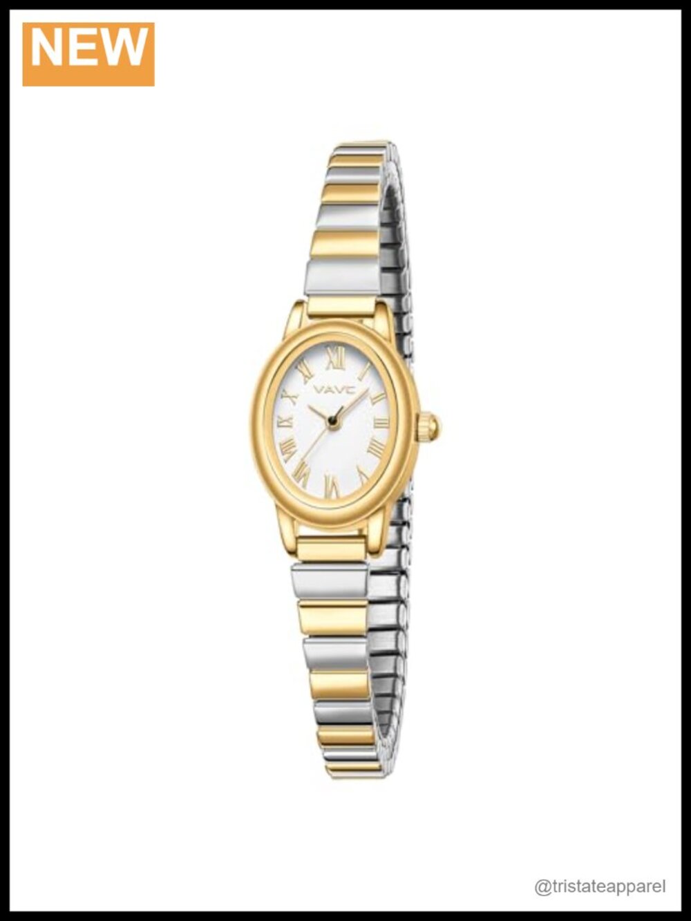 Small Gold Watch Women Analog Oval Roman Dial Water Resistant Expansion Band